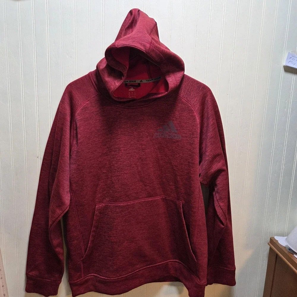 Adidas Hoodie Mens Large Red Climawarm‎ Team Issue Fleece Pullover Sweatshirt